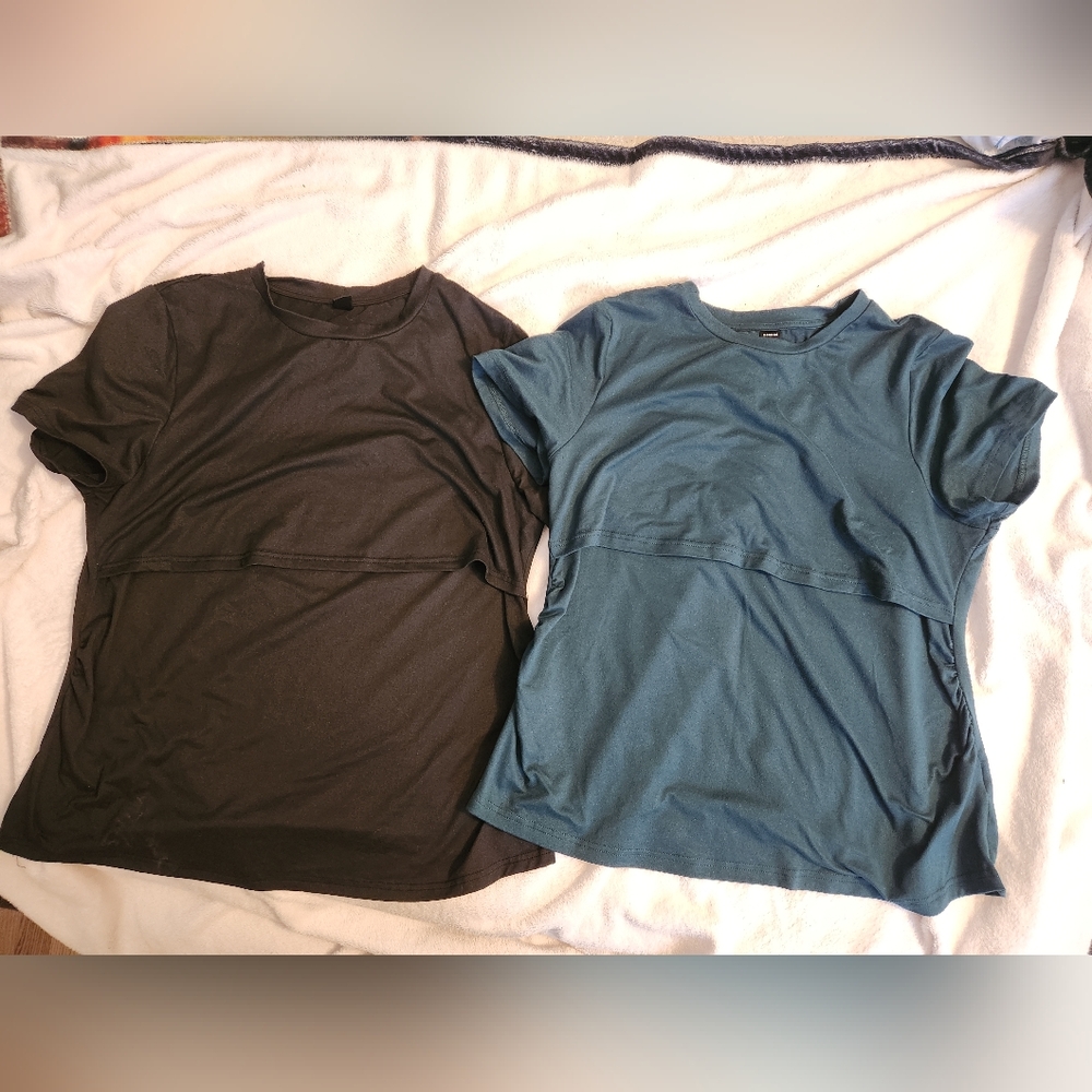 2 maternity / breastfeeding / pumping blouses 1 black + 1 teal